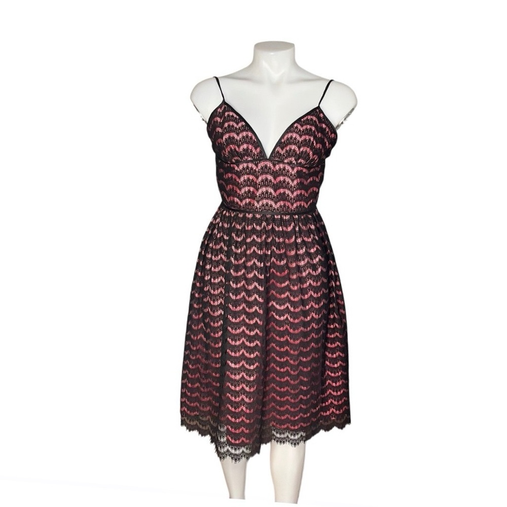 TRINA TURK Embroidered Lace Overlay Dress Kruze Black Rio Rose Spaghetti Straps
